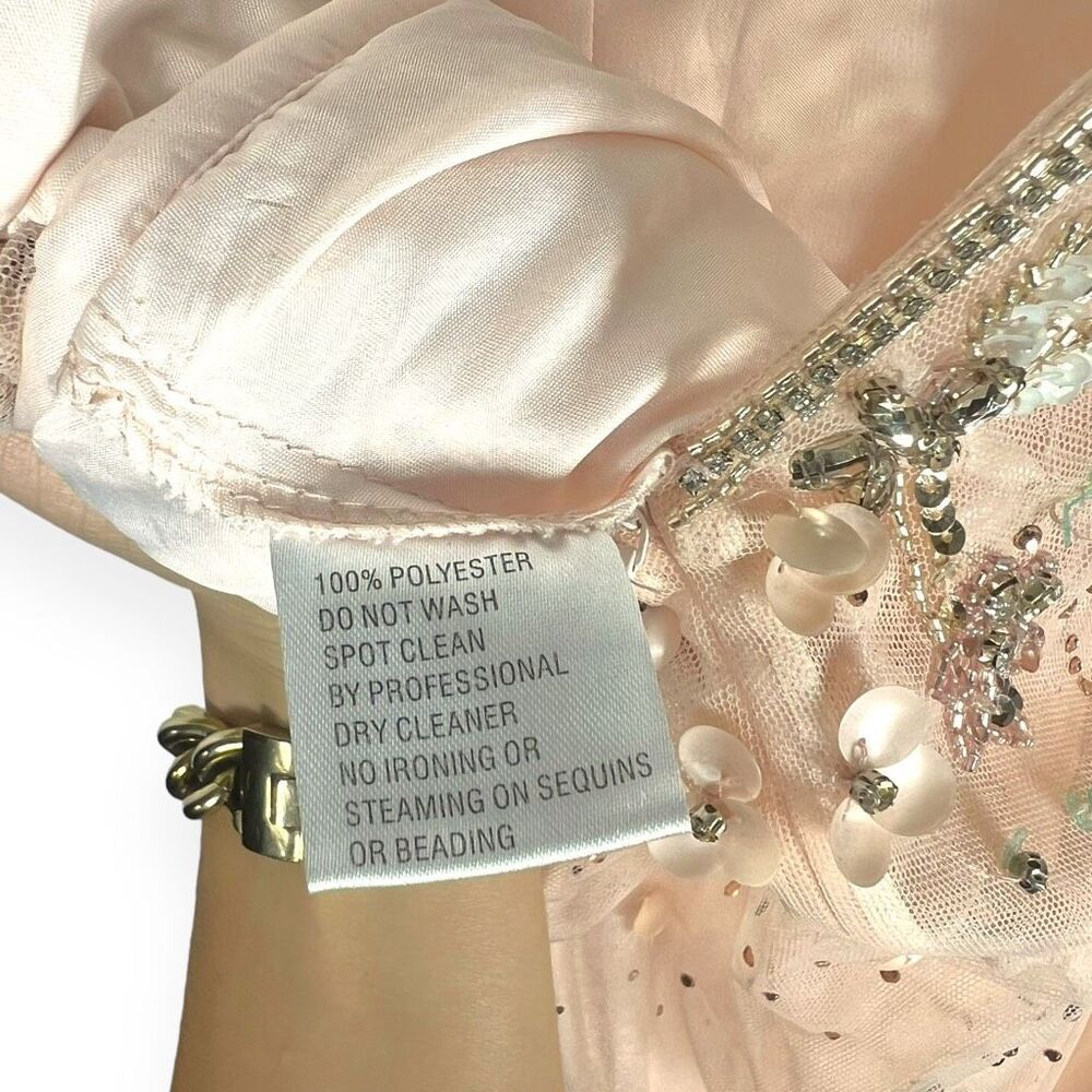 Mac Duggal 50648 Pink Apricot Embellished Tulle Prom Gown Size 16 - Picture 10 of 11